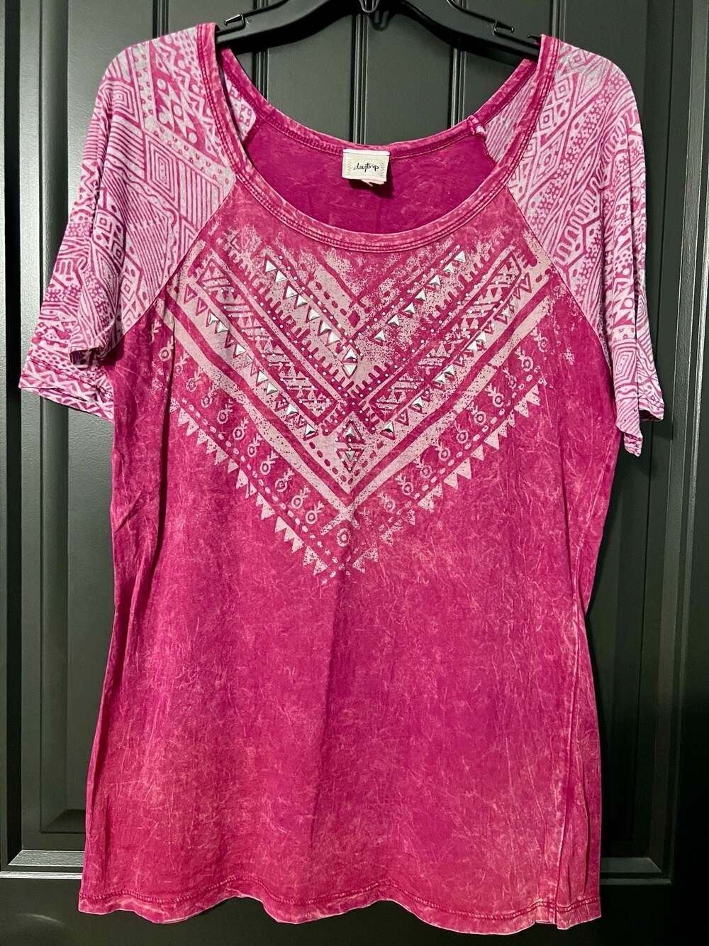Daytrip Burgundy Tribal Print Studded Top Size L